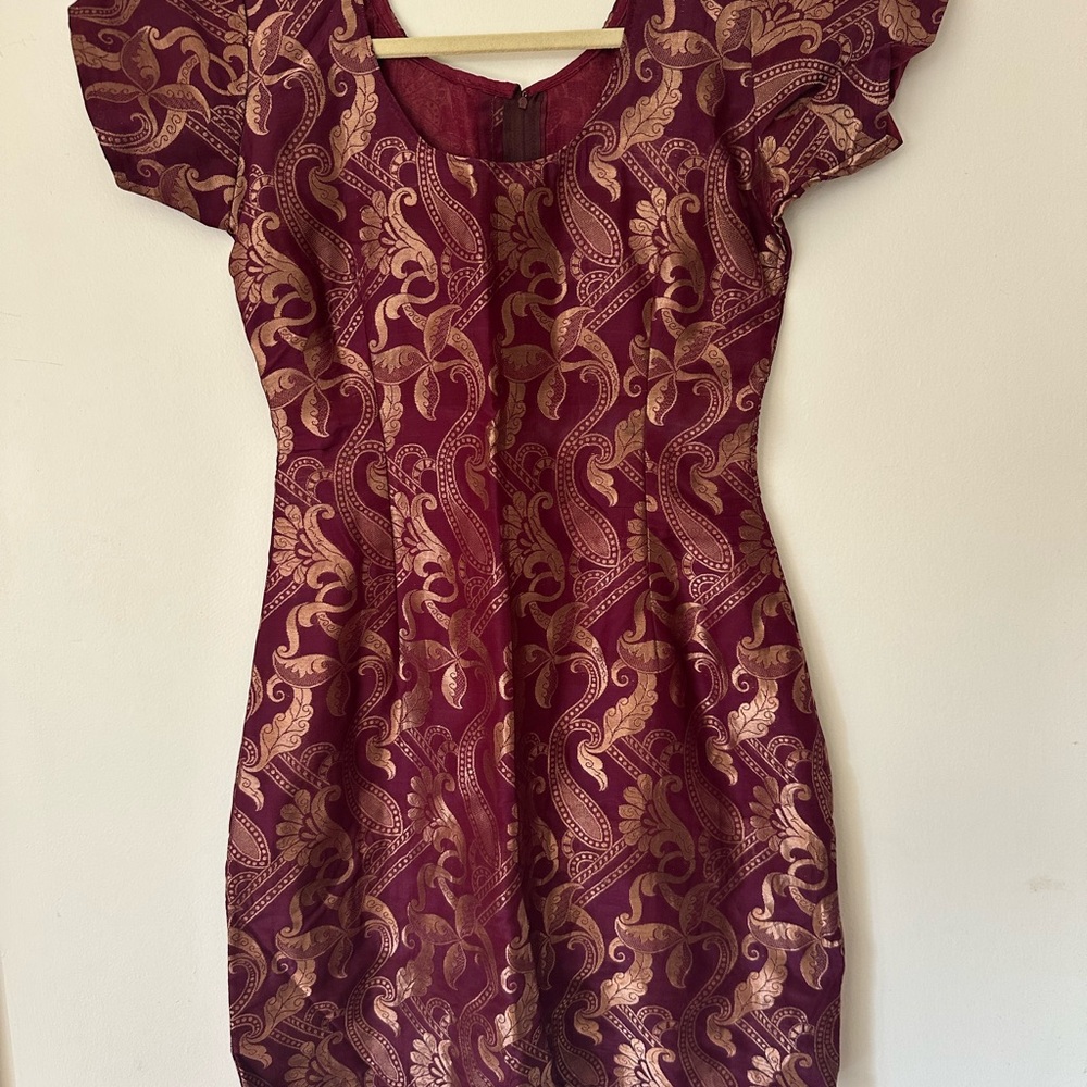 Custom-made Burgundy and Gold Dress